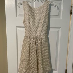 Alice + Olivia beige high neck short dress size 6 Rehearsal Dinner Dress